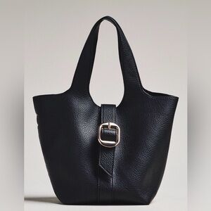 Anthropologie Pebbled Mini Bucket Tote in Black NWT